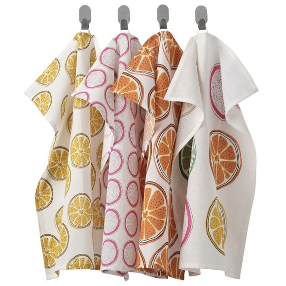 IKEA TORVFLY Dish towel  patterned/orange Citrus 18” x 24” 4 PACK NEW - Picture 1 of 12